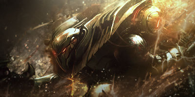 Armored warrior GFX art, epic and battle-worn glow