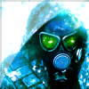 Gas-masked figure glowing green and blue, classic forum avatar vibes