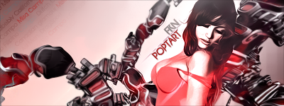 Stylish red-toned GFX render of a mech and woman