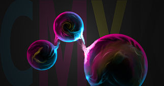 Abstract swirling orbs in neon pink and blue