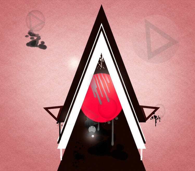Bold triangle GFX with dripping red orb centerpiece
