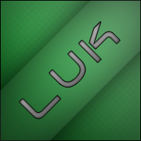 Simple green metallic 'LUK' text signature graphic