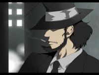 Noir detective in fedora, cigarette smoke silhouette art