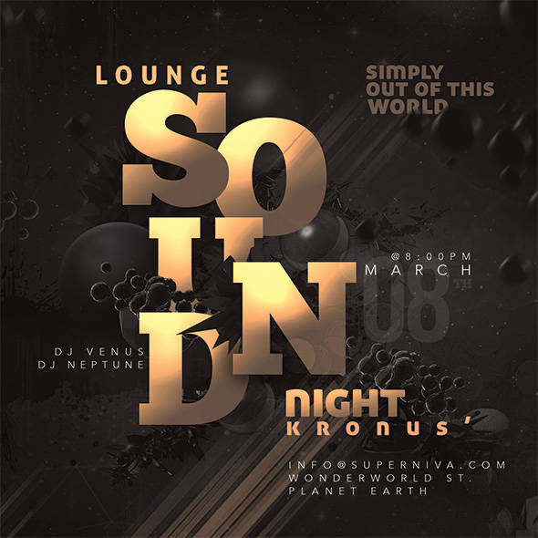 Sleek gold lounge flyer art, glowing club night vibes