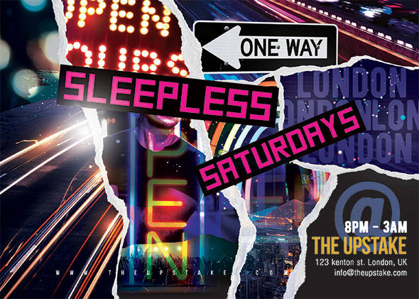 Neon torn-paper flyer for a late-night London club night