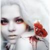 Pale portrait GFX with dripping red accents, moody stylized edit