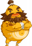 Buff cartoon warrior avatar with folded arms