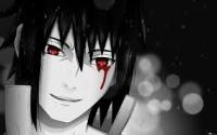 Anime boy avatar, crying blood, moody black-and-white edit