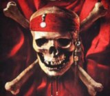 Skull pirate art with red bandana and crossbones