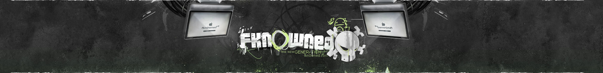 Classic fkn0wned crew banner with retro Apple screens