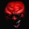 Menacing red demon face avatar from forum days