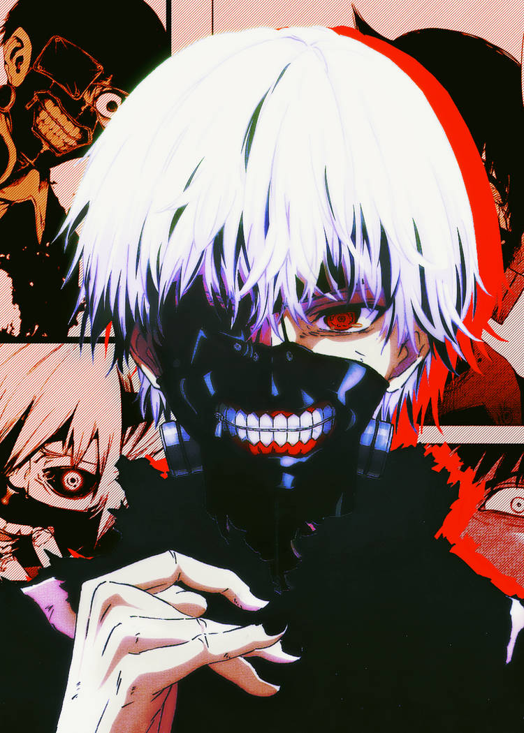 Tokyo Ghoul Kaneki anime edit with manga panel backdrop