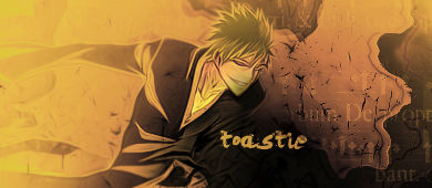 Anime GFX signature with fiery orange tones, 'toastie' tag