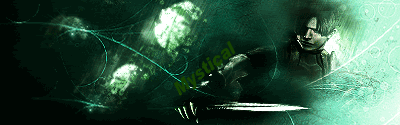 Dark green gaming signature art with mystery figure