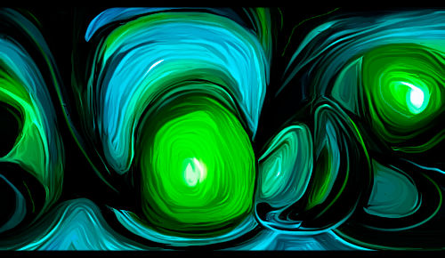 Swirling neon green and blue abstract GFX art