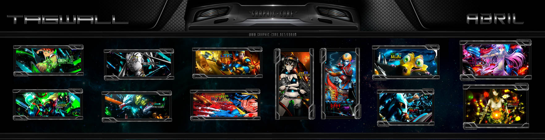 Graphic-Core tagwall showcasing member signature art collection