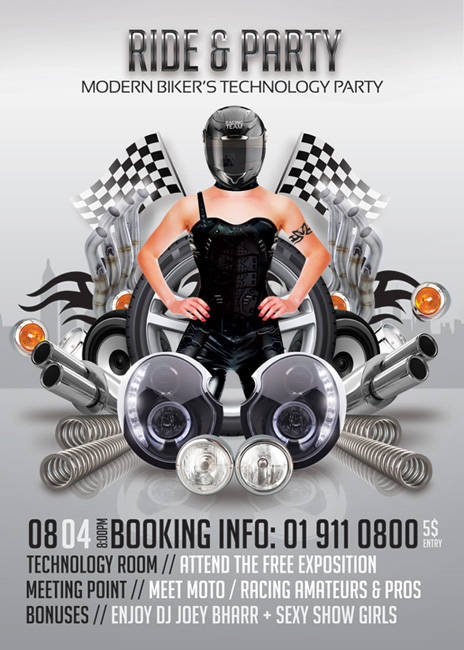 Biker girl poster art with racing chrome details