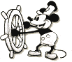 Classic Steamboat Willie cartoon art, black and white