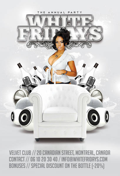 Retro club flyer design, White Fridays party promo art