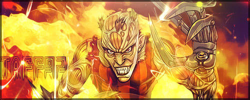 Fiery warrior signature art with blazing background