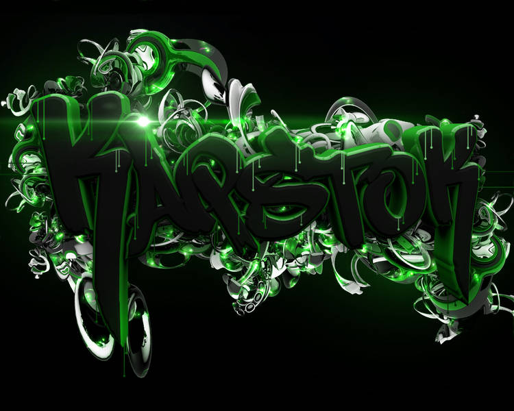 Green glossy graffiti-style 3D text signature art