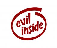 Playful 'evil inside' badge-style parody logo