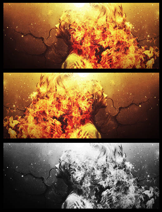 Fiery portrait GFX art, a striking flame-and-cracks composition