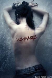Dark gothic GFX art with 'XOWNAGE' scrawled across bare back