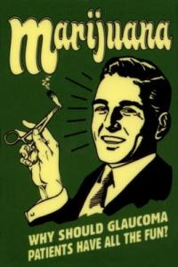 Retro propaganda-style meme joking about medical marijuana