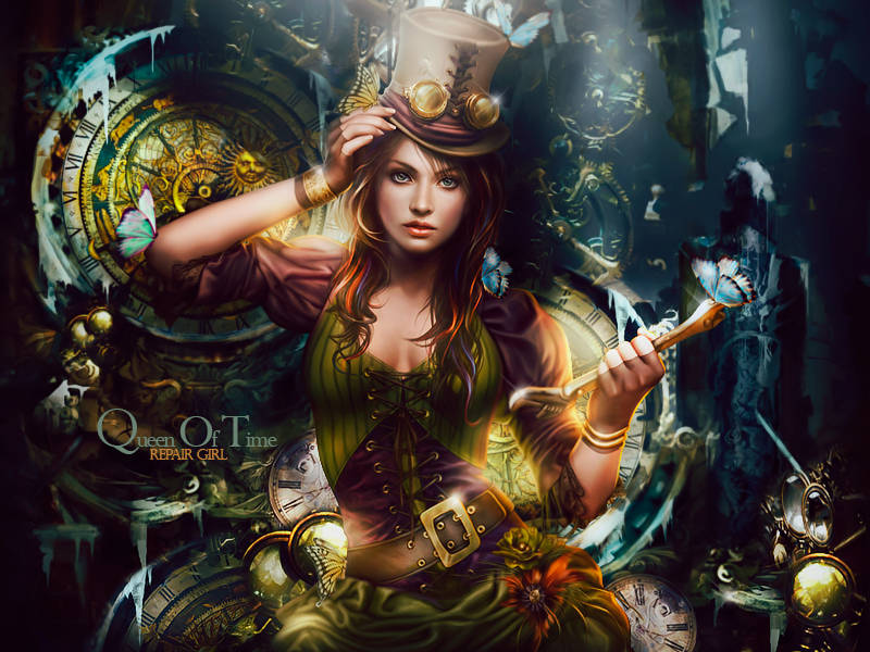 Steampunk 'Queen of Time' — a striking fantasy GFX piece