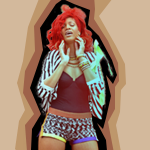 Stylized digital art of a woman with red hair