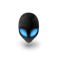 Classic alien-head avatar with glowing blue eyes