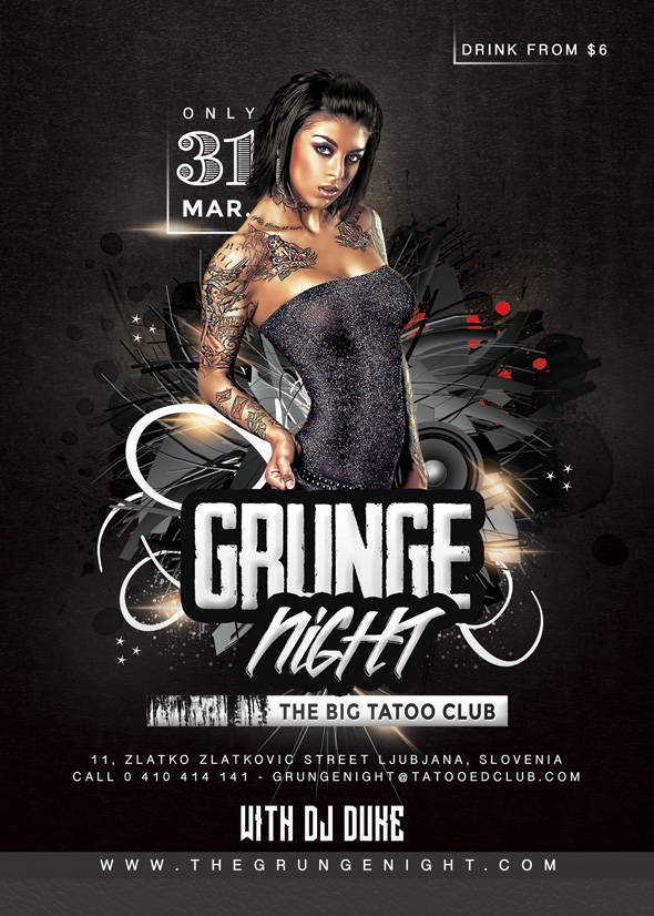 Grunge Night club flyer with tattooed model design
