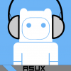 Robot mascot avatar rocking headphones with ASUX tag