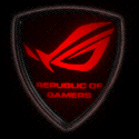 ROG shield emblem glowing in classic red-and-black
