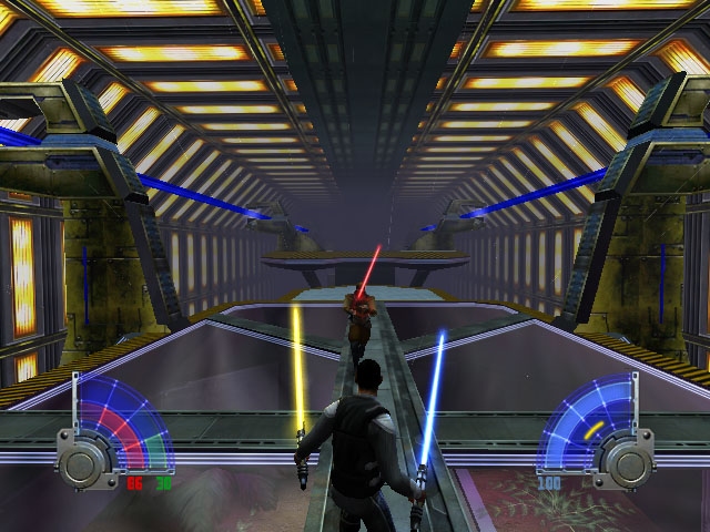 Lightsaber duel screenshot from Jedi Academy gameplay