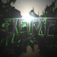 Dark green shattered-glass GFX signature reading 'Exelize'