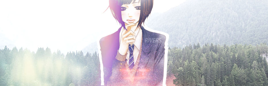 Anime girl blended into forest banner, moody signature art