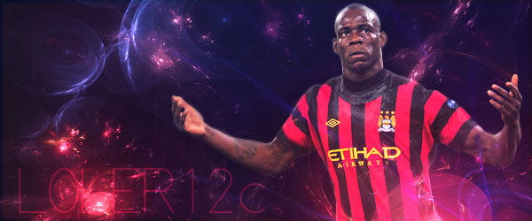 Balotelli GFX signature with cosmic nebula background
