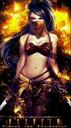 Masked assassin GFX art with fiery gold background