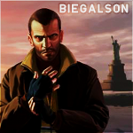 Gritty character avatar with city skyline backdrop